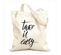 AILOONG Polyester Cotton Storage bags take it easy hand drawn lettering 12 oz thick fabric Customizable slogan 35x40cm Large