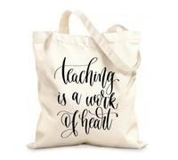 AILOONG Polyester Cotton Storage bags teaching is a work of heart hand lettering 12 oz thick fabric Customizable slogan 25x30cm Small