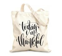 AILOONG Polyester Cotton Storage bags today i am thankful hand written lettering 12 oz thick fabric Customizable slogan 25x30cm Small