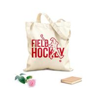 AILOONG Reinforced Bottom Canvas Bag field hockey font design with female player action cartoon graphic 340g/m² thick fabric Uses as a gift bag