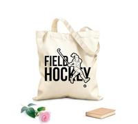 AILOONG Reinforced Bottom Canvas Bag field hockey font design with female player action cartoon graphic 12 oz thick fabric Uses as a gift bag 31x36cm Medium