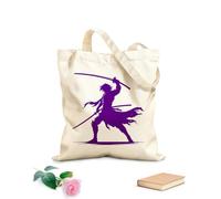 AILOONG Reinforced Bottom Canvas Bag fierce warrior silhouette holding katana swords with skill and determination 340g/m² thick fabric Uses as a gift bag