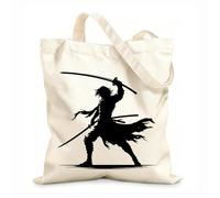 AILOONG Reinforced Bottom Canvas Bag fierce warrior silhouette holding katana swords with skill and determination 12 oz thick fabric Uses as a gift bag 31x36cm Medium
