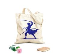 AILOONG Reinforced Bottom Canvas Bag fierce warrior silhouette holding katana swords with skill and determination 340g/m² thick fabric Uses as a gift bag