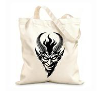 AILOONG Reinforced Bottom Canvas Bag fiery horned devil graphic 12 oz thick fabric Uses as a gift bag 35x40cm Large