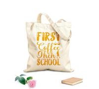 AILOONG Reinforced Bottom Canvas Bag first coffee then school design 340g/m² thick fabric Uses as a gift bag