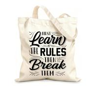 AILOONG Reinforced Bottom Canvas Bag first learn the rules then break them 12 oz thick fabric Uses as a gift bag 25x30cm Small