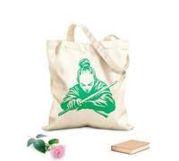 AILOONG Reinforced Bottom Canvas Bag focused samurai warrior preparing 340g/m² thick fabric Uses as a gift bag