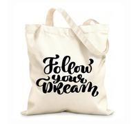 AILOONG Reinforced Bottom Canvas Bag follow your dreams slogan hand written lettering modern brush calligraphy 12 oz thick fabric Uses as a gift bag 31x36cm Medium
