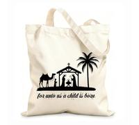 AILOONG Reinforced Bottom Canvas Bag for unto us a child is born jesus nativity typography 12 oz thick fabric Uses as a gift bag 31x36cm Medium