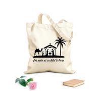 AILOONG Reinforced Bottom Canvas Bag for unto us a child is born jesus nativity typography 12 oz thick fabric Uses as a gift bag 25x30cm Small