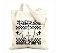 AILOONG Reinforced Bottom Canvas Bag Forever alone slogan design with sword in heart 12 oz thick fabric Uses as a gift bag 31x36cm Medium