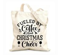 AILOONG Reinforced Bottom Canvas Bag fueled by coffee christmas cheer 12 oz thick fabric Uses as a gift bag 25x30cm Small