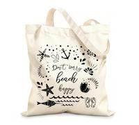 AILOONG Reinforced Bottom Canvas Bag Funny summer quote don't worry have fun at the beach 12 oz thick fabric Uses as a gift bag 35x40cm Large