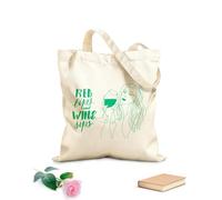 AILOONG Reinforced Bottom Canvas Bag Girl holding a glass of wine line drawing lips and wine sipping 340g/m² thick fabric Uses as a gift bag