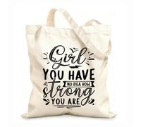 AILOONG Reinforced Bottom Canvas Bag girl you have no idea how strong you are 12 oz thick fabric Uses as a gift bag 25x30cm Small