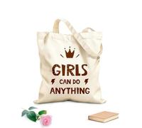AILOONG Reinforced Bottom Canvas Bag girls can do anything lettering with crown symbol logo icon label 340g/m² thick fabric Uses as a gift bag