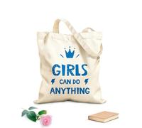 AILOONG Reinforced Bottom Canvas Bag girls can do anything lettering with crown symbol logo icon label 340g/m² thick fabric Uses as a gift bag