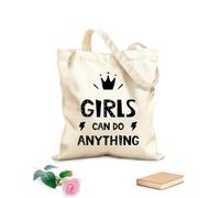 AILOONG Reinforced Bottom Canvas Bag girls can do anything lettering with crown symbol logo icon label 12 oz thick fabric Uses as a gift bag 25x30cm Small