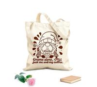 AILOONG Reinforced Bottom Canvas Bag gnome on bench with coffee and gnome alone text 340g/m² thick fabric Uses as a gift bag