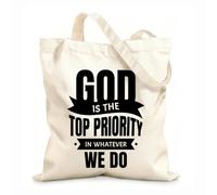 AILOONG Reinforced Bottom Canvas Bag God is the priority in whatever we do bible verse 12 oz thick fabric Uses as a gift bag 31x36cm Medium