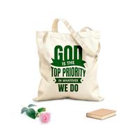 AILOONG Reinforced Bottom Canvas Bag God is the priority in whatever we do bible verse 340g/m² thick fabric Uses as a gift bag