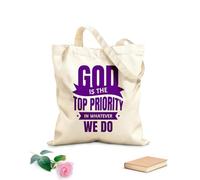 AILOONG Reinforced Bottom Canvas Bag God is the priority in whatever we do bible verse 340g/m² thick fabric Uses as a gift bag
