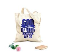 AILOONG Reinforced Bottom Canvas Bag God is the priority in whatever we do bible verse 340g/m² thick fabric Uses as a gift bag