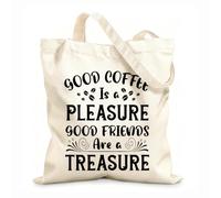 AILOONG Reinforced Bottom Canvas Bag good coffee is a pleasure good friends are a treasure typography coffee ready 12 oz thick fabric Uses as a gift bag 25x30cm Small