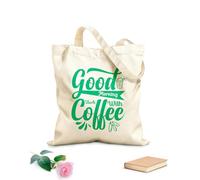 AILOONG Reinforced Bottom Canvas Bag good morning starts with coffee coffee 340g/m² thick fabric Uses as a gift bag