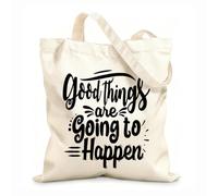 AILOONG Reinforced Bottom Canvas Bag good things are going to happen typography 12 oz thick fabric Uses as a gift bag 31x36cm Medium