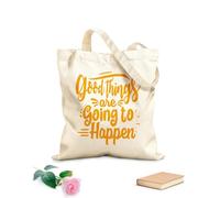 AILOONG Reinforced Bottom Canvas Bag good things are going to happen typography 340g/m² thick fabric Uses as a gift bag