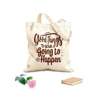 AILOONG Reinforced Bottom Canvas Bag good things are going to happen typography 340g/m² thick fabric Uses as a gift bag