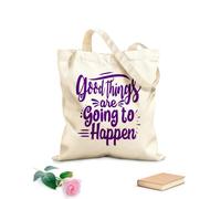 AILOONG Reinforced Bottom Canvas Bag good things are going to happen typography 340g/m² thick fabric Uses as a gift bag