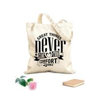 AILOONG Reinforced Bottom Canvas Bag great things never came from comfort zones typography quotes 12 oz thick fabric Uses as a gift bag 31x36cm Medium