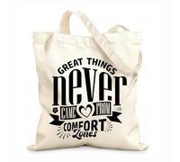 AILOONG Reinforced Bottom Canvas Bag great things never came from comfort zones typography quotes 12 oz thick fabric Uses as a gift bag 25x30cm Small