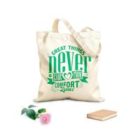 AILOONG Reinforced Bottom Canvas Bag great things never came from comfort zones typography quotes 340g/m² thick fabric Uses as a gift bag