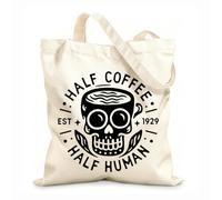 AILOONG Reinforced Bottom Canvas Bag half coffee half man lettering clothing skull skeleton cup 12 oz thick fabric Uses as a gift bag 35x40cm Large
