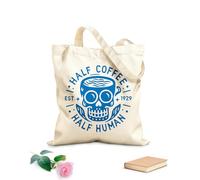 AILOONG Reinforced Bottom Canvas Bag half coffee half man lettering clothing skull skeleton cup 340g/m² thick fabric Uses as a gift bag