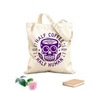 AILOONG Reinforced Bottom Canvas Bag half coffee half man lettering clothing skull skeleton cup 340g/m² thick fabric Uses as a gift bag