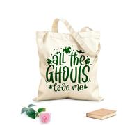 AILOONG Reinforced Bottom Canvas Bag halloween lettering quotes printable poster tote bag mug spooky sayings all ghouls love me 340g/m² thick fabric Uses as a gift bag