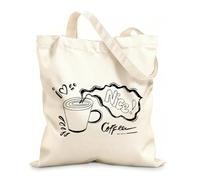 AILOONG Reinforced Bottom Canvas Bag hand drawn coffee cup with nice banner 12 oz thick fabric Uses as a gift bag 25x30cm Small