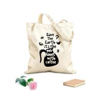 AILOONG Reinforced Bottom Canvas Bag hand drawn lettering poster save the earth it's the only planet with coffee design 12 oz thick fabric Uses as a gift bag 35x40cm Large