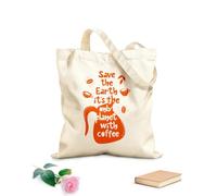 AILOONG Reinforced Bottom Canvas Bag hand drawn lettering poster save the earth it's the only planet with coffee design 340g/m² thick fabric Uses as a gift bag
