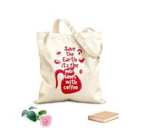 AILOONG Reinforced Bottom Canvas Bag hand drawn lettering poster save the earth it's the only planet with coffee design 340g/m² thick fabric Uses as a gift bag