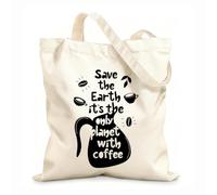AILOONG Reinforced Bottom Canvas Bag hand drawn lettering poster save the earth it's the only planet with coffee design 12 oz thick fabric Uses as a gift bag 31x36cm Medium