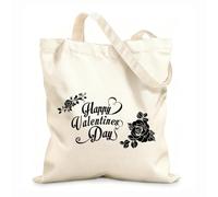 AILOONG Reinforced Bottom Canvas Bag happy valentines day typography quotes lettering sign romantic lettering of love promotion 12 oz thick fabric Uses as a gift bag 25x30cm Small