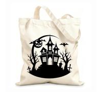 AILOONG Reinforced Bottom Canvas Bag haunted house horrors await you 12 oz thick fabric Uses as a gift bag 25x30cm Small
