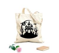AILOONG Reinforced Bottom Canvas Bag haunted house horrors await you 12 oz thick fabric Uses as a gift bag 31x36cm Medium
