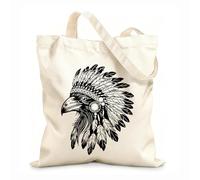 AILOONG Reinforced Bottom Canvas Bag head of a raven wearing a traditional indian feather headdress american indian culture 12 oz thick fabric Uses as a gift bag 35x40cm Large
